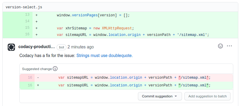 Comment suggesting a fix on GitHub